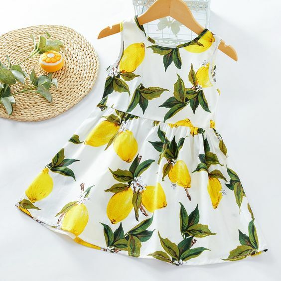 Girl's White Yellow Lemon 100% Cotton Summer Citrus Fruit Tank - Main Image