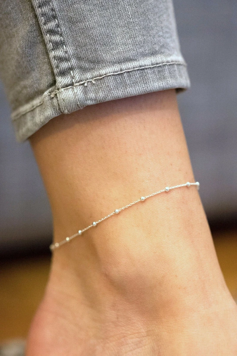 Pure Silver Coated Matt Finish Anklet, Beaded Ankle Bracelet for women,  Dainty Payal or lace Ankle