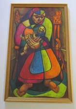 LARGE LONG PAINTING ABSTRACT CUBISM MEXICO MODERNISM EXPRESSIONISM 1970'S VNTG