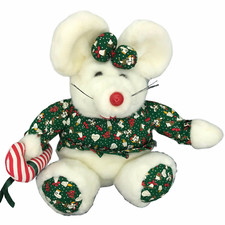 Vintage Holiday White Mouse Plush Christmas America Wego Stuffed Animal