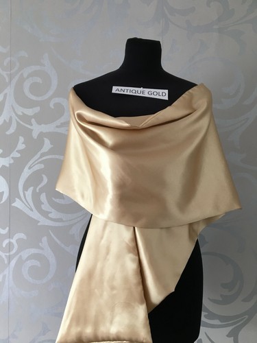 ANTIQUE GOLD SILKY SATIN SHAWL WRAP STOLE MAID WEDDING CRUISE PROM UK SELLER - Picture 4 of 5