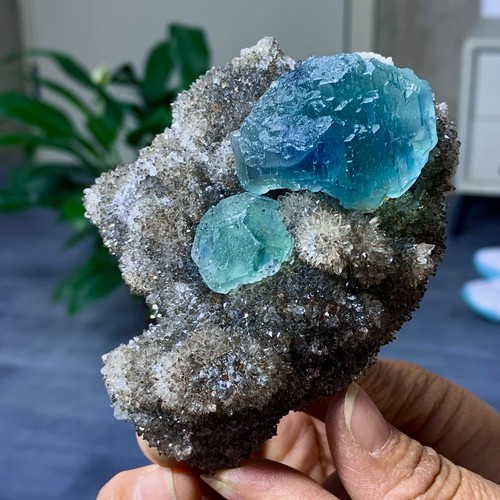 288G Rare Transparent blue-green Cube Fluorite Mineral Crystal Specimen/China - Picture 22 of 24