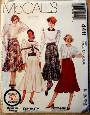 4411 Vintage McCalls Misses 1989 Skirts & Belt Easy 2-Lengths side zip 10-12-14