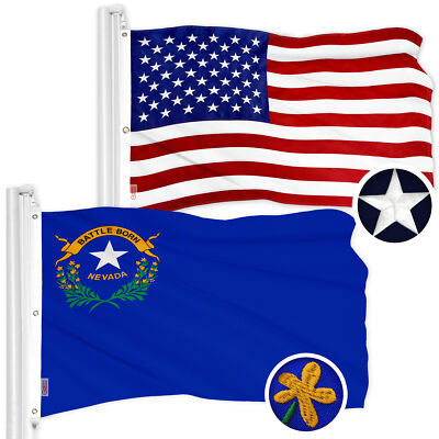 G128 Combo USA Flag 300D & Nevada NV State Flag 6x10 Ft Embroidered 600D Polye