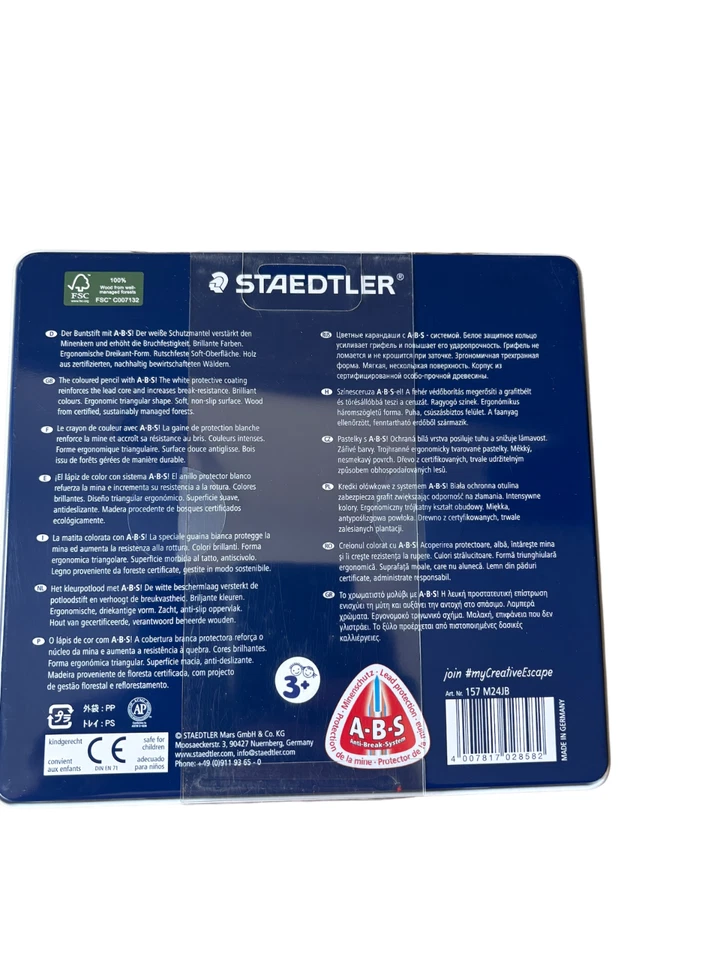 STAEDTLER Ergo Soft Coloured Pencils, Assorted Colours, Pack of 24 in Tin - Image 2 of 2