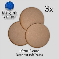 3x 110mm Round MDF Miniature Bases 3mm Laser Cut Wargaming RPG Made in USA