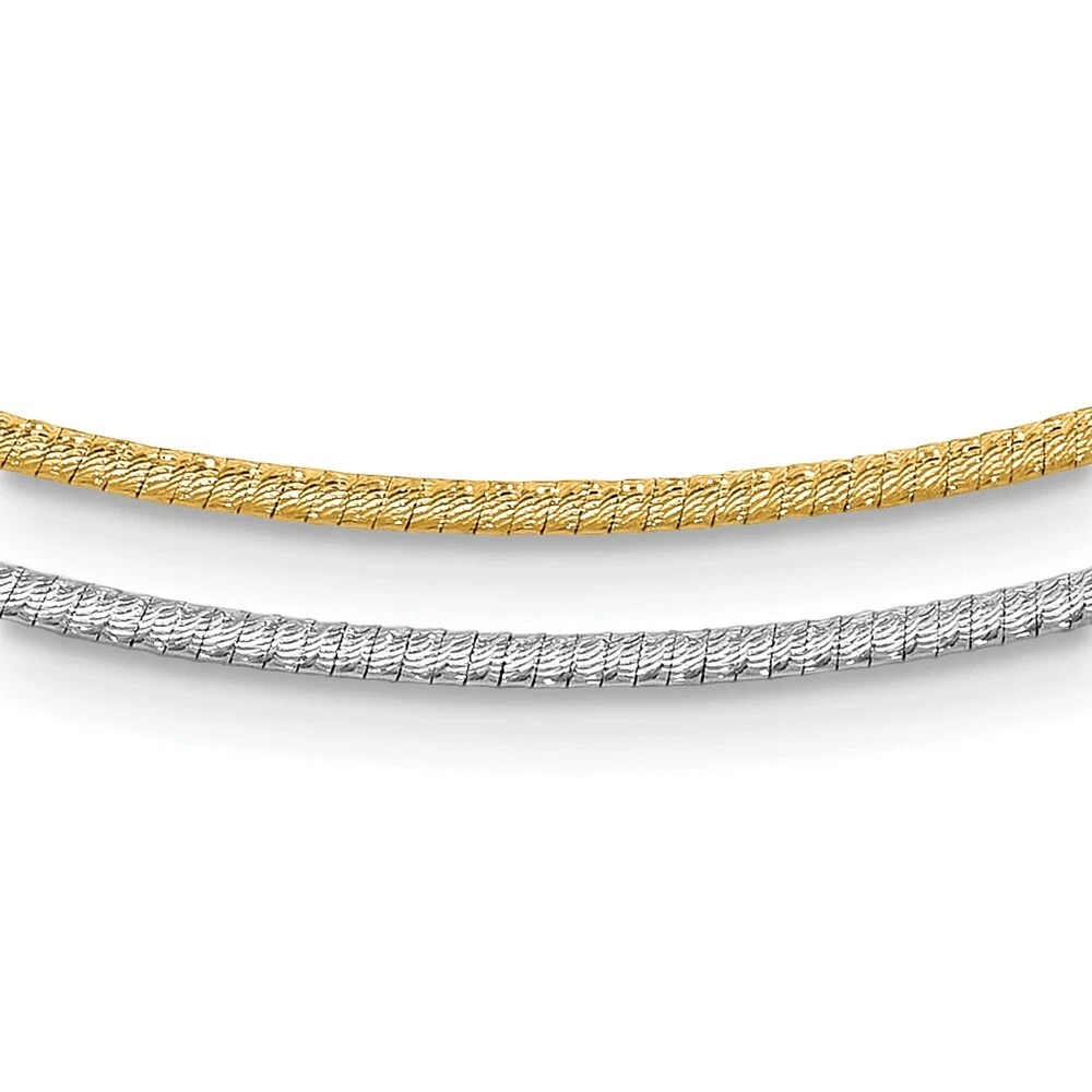Real 14kt Two tone Diamond Cut Reversible 2mm Adjustable Omega Necklace 16 inch