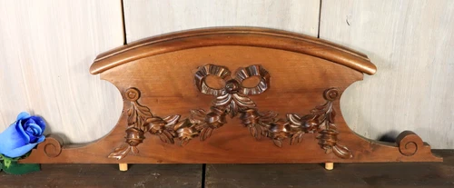 Antique French Hand Carved Wood Overdoor Pediment Bow Garland -Ships DDP to USA
