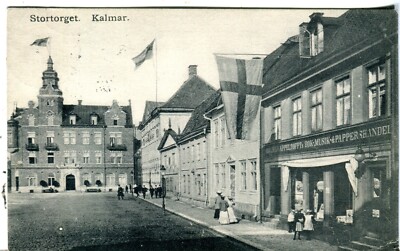 Sweden Kalmar - Stortorget and Stationery Store 1908 cover Appeltofft postcard