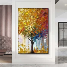 Golden Flowers Tree Luck Tree Oil Hand Painting Painting 3D Hand-Painted  Orange