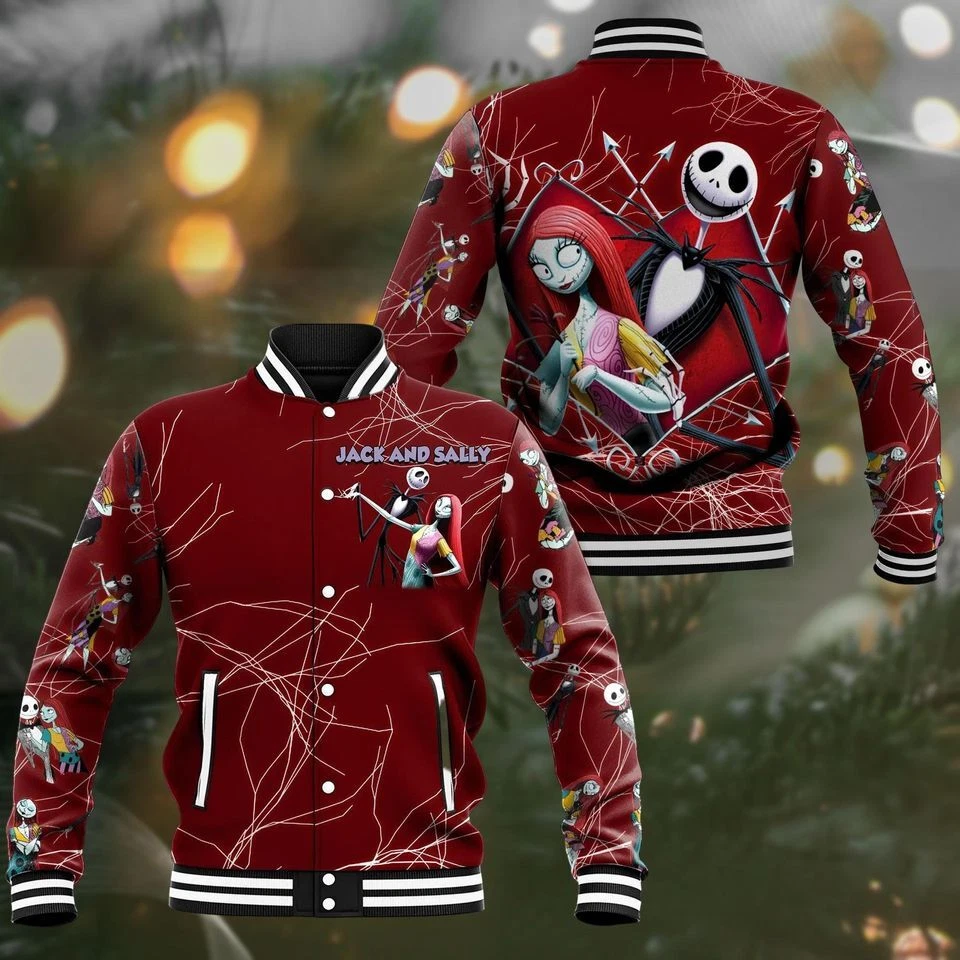 Skellington Sally Baseball Jacket, Horror Character Racing Baseball Jacket