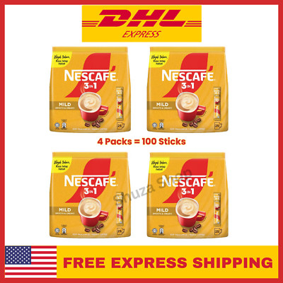 NESCAFE MILD 3 in 1 Instant Coffee 100 Sticks 4 Packs (1 Set) FREE SHIPPING