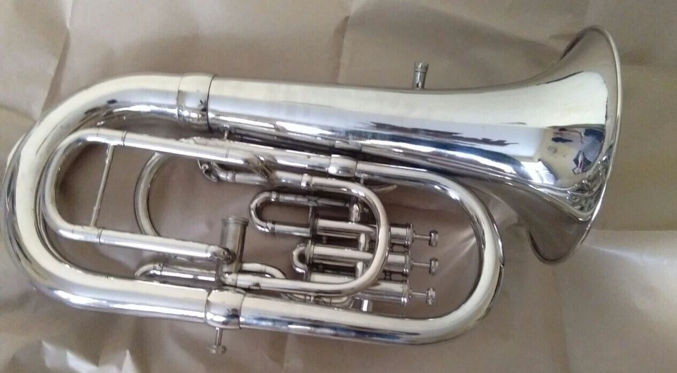 Euphonium Jazz 4 Valve Tuba Music Instrument Brass Made Bb/F Pitch Silve Polish - Image 4 of 4
