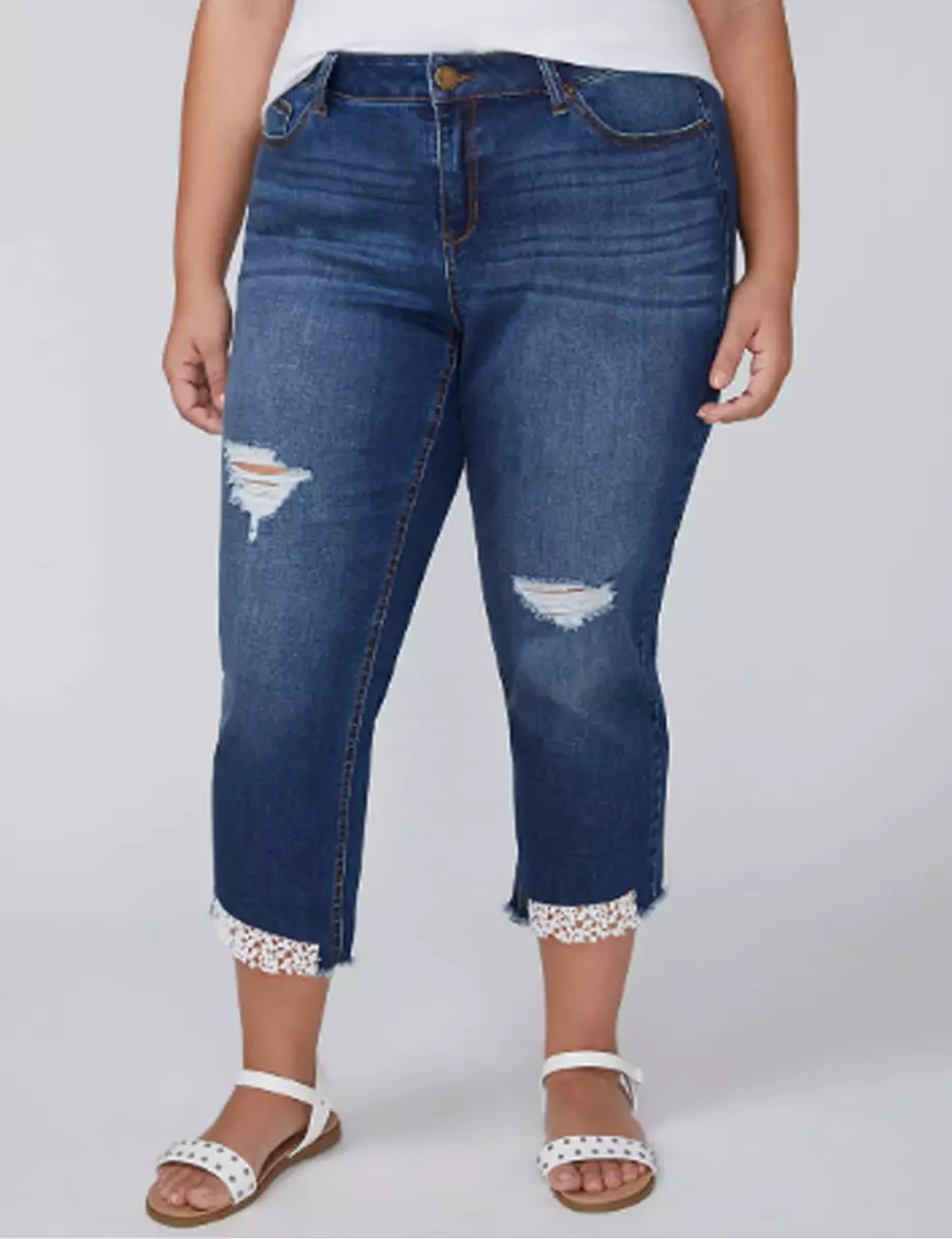 LANE BRYANT Girlfriend Crop Jeans Lace Step Hem Pants Plus 20W 2X