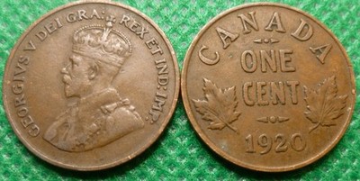 One 1920 King George V Canadian Small Cent#JY29 Average Circ Ships Free