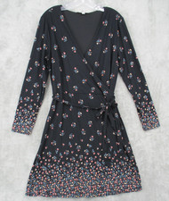 Loft Wrap Dress Large Ditsy Floral Jersey Knit Stretch Career Office Tie Waist