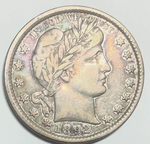 1892  BARBER Quarter - Nice Full Liberty Coin - First Year - No Reserve