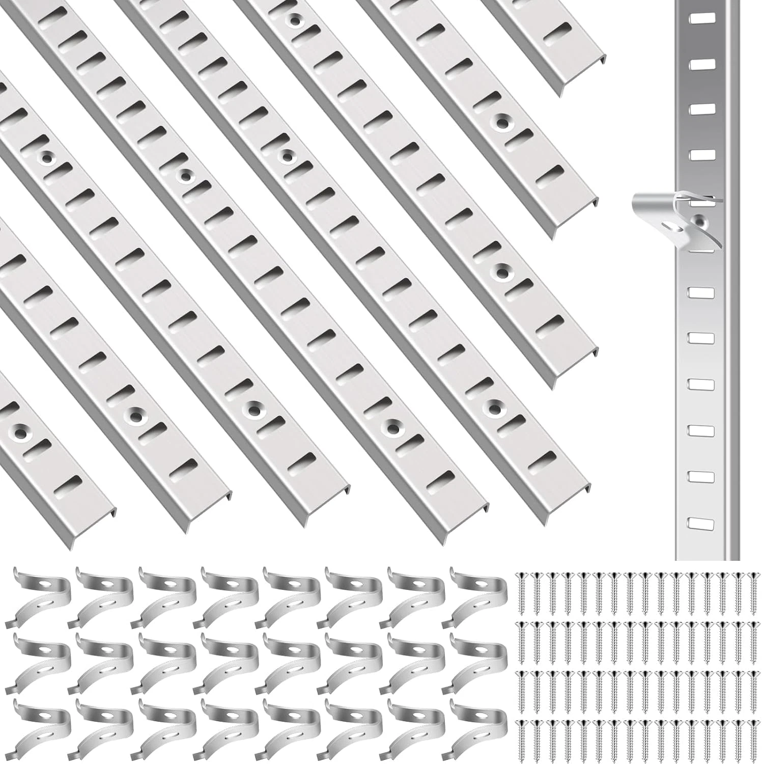 8 Pcs 40" Shelf Pilaster Tracks & 24 Pcs Shelf Clips for Cabinet Shelving System