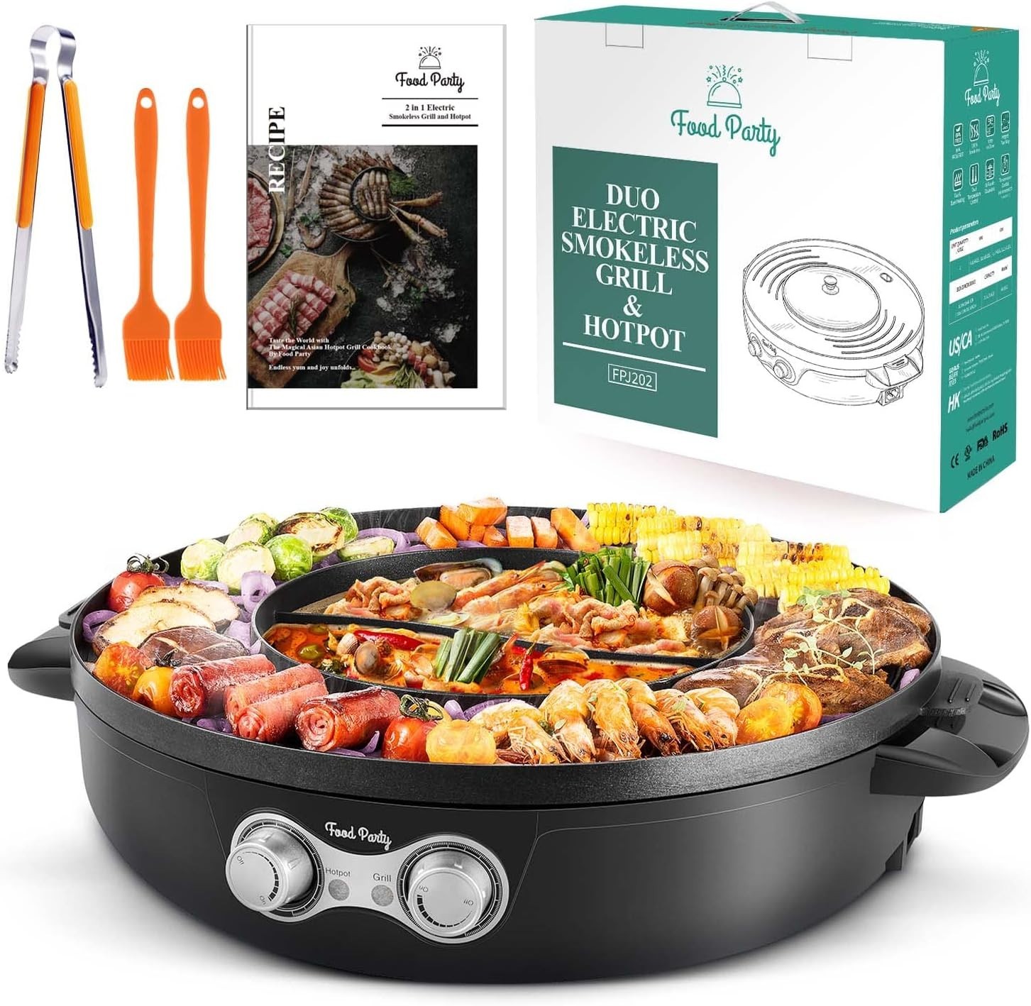Food Party Hot Pot Electric BBQ Grill with Upgraded Separable Cooking Plate 220V