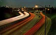 Freeway Los Angeles California vintage postcard night time lapse j953