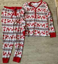 Hanna Andersson Dear Deer Pajama Set Size Large Christmas Red Snaps Drawstring