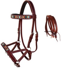 Horse Western Leather Beaded Bitless Sidepull Bridle Reins 77RS22
