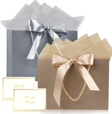 Ninsula 2 Pcs Large Gift Bag, Birthday Gift Bag With 2-Color Ribbon, 2 Greeting