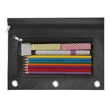 3 Ring Pencil Pouch for Binder, 2-Pocket Zipper Pencil Case with Clear Window...