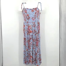 Knox Rose Tiered Midi Dress Size XL Blue Floral Rayon Cottagecore Boho Country