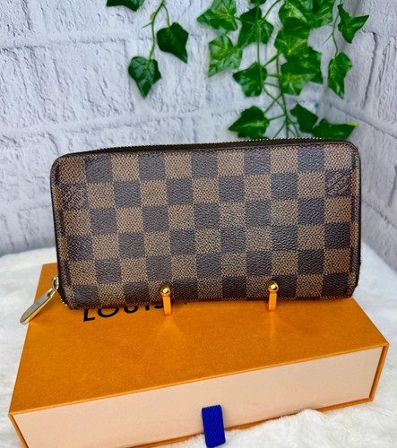 Louis Vuitton Damier Ebene Zippy Zip Around Long Wallet Purse Brown