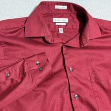 Y2K Van Heusen Lux Sateen Dress Shirt Men Medium 15.5 - 34/35 wrinkle free Red