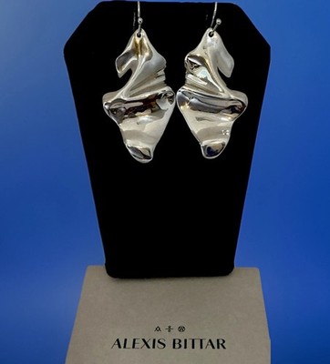 Alexis Bittar Molten Silver Tone Shiny Crumpled Drop Earrings-Pre-owned