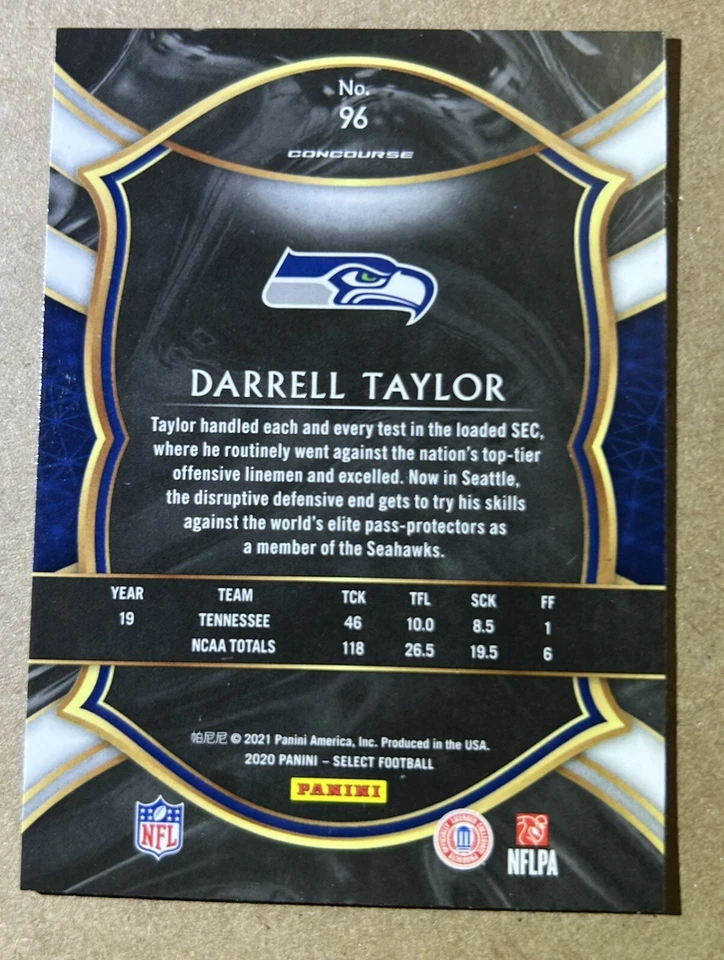 2020 Panini Select Darrell Taylor Concourse #96 SEAHAWKS RC ROOKIE - Image 2 of 2