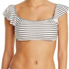 Vince Camuto Swim Womens Black  White Striped Bikini Top Ruffle Straps Size S