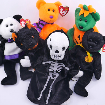 Halloween Beanie Babies TY Lot  Bears Skeleton Black Cat Vampire Pumpkin Ghost