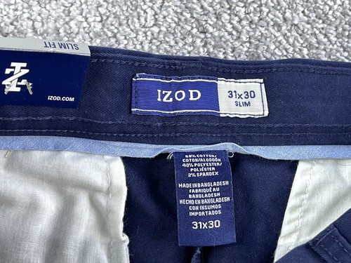 IZOD Pants Mens 31x30 Blue Chino Slacks Slim Fit Flat Front Performance Stretch - Picture 9 of 15