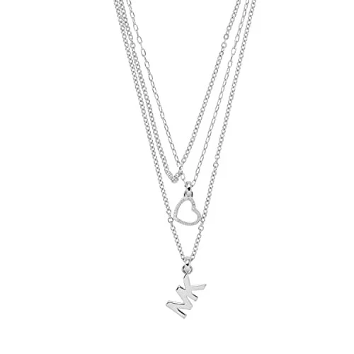 MICHAEL KORS Collana Strato Logo & Cuore Argento Multifila MKJ7805040 + SCATOLA