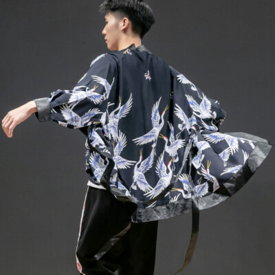 Herren 3/4 Ärmel Kimono Mantel Locker Langleine Top Hemd Bluse Robe Versch