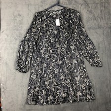 New With Tags Tommy Hilfiger Womens Navy Sheer Floral Long Sleeve Dress W Slip