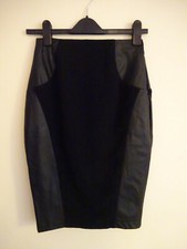 BRAND NEW WITH TAGS YAN NEO BLACK PENCIL SKIRT 8 RRP £55 FAUX LEATHER SIDE PANEL