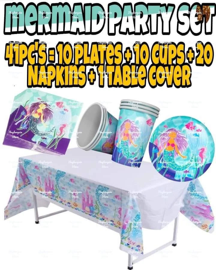 Sirena Cumpleaños Fiesta Suministros Bajo el Mar Niñas Vajilla Set Decoraciones Foto 3 de 4