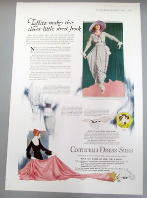 VINTAGE 1919 DOUBLE AD ''CORTICELLI DRESS SILKS & KROEHLER DAVEN-O'' ART PRINTS 54