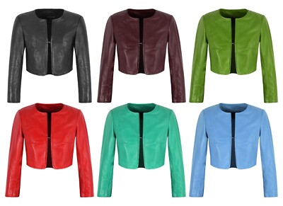 Damen Cropped Jacke 3/4 Ärmel BOLERO kurze echte Lamm Leder Mode Jacke 
