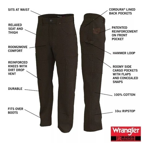 Pantalones Ranger Wrangler RIGGS Ropa de Trabajo Carpintero Ripstop Algodón Lona Verde 32x32 - Imagen 7 de 8