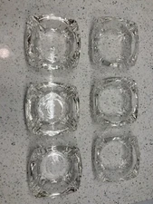 Vtg Set of 6 Ashtrays Footed Clear Glass Art Deco simple & elegant