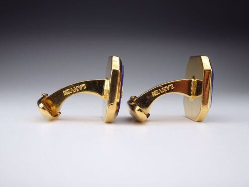 Lanvin Lapis Lazuli Blue 2L Logo Cufflinks gold men jewelry formal authentic - Picture 8 of 10