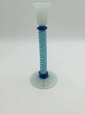 Fry Foval Art Glass Candle Stick - 10 1/4" tall - Opalescent and blue - A33746