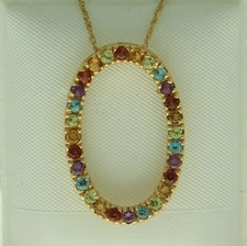 Multi Color Gemstone Oval Pendant 10K Yellow Gold Pendant Slide Brand New