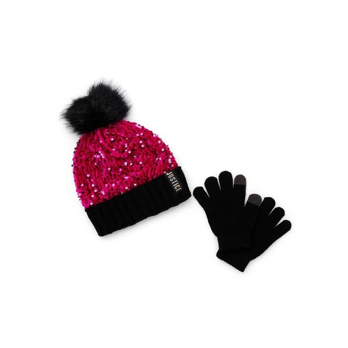 Justice Girls Cheetah Pattern Sequin Beanie Hat & Gloves, 2-Piece Set - Picture 5 of 14