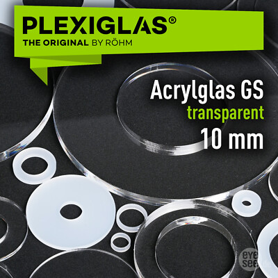 PLEXIGLAS  GS 10mm transparent # Laserpoliert # Ringe, Kreis mit Loch bis Ø700mm